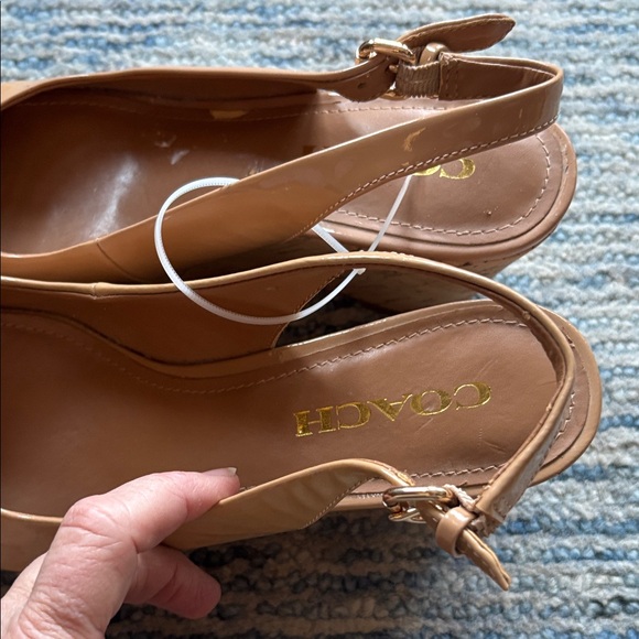 Coach Beige Peep-Toe Wedges - Picture 5 of 10